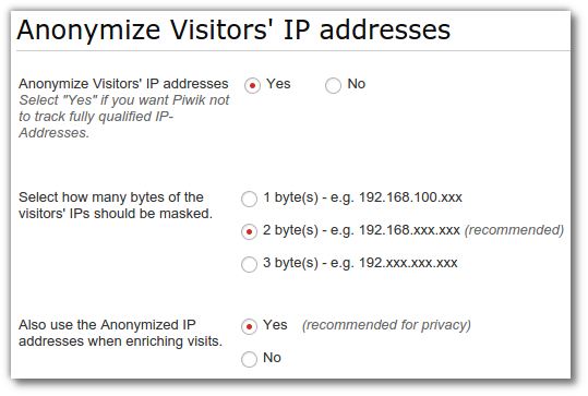 Piwik IP settings