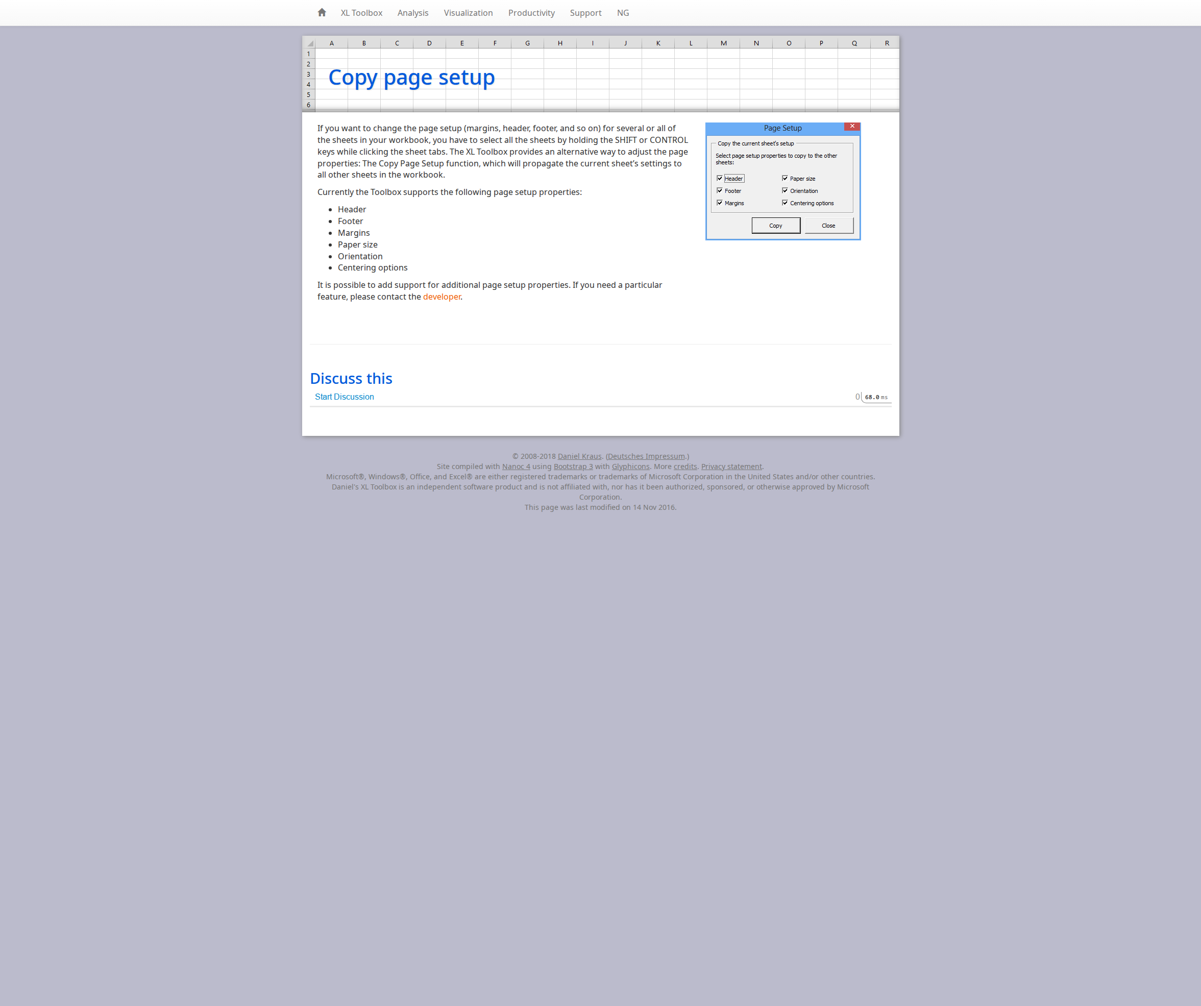 Copy page setup