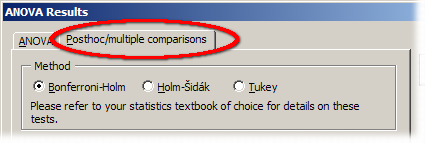 Screenshot of the available posthoc methods