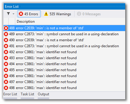 Build errors that occur when trying to build FreeImage out of the box in Visual Studio 2013