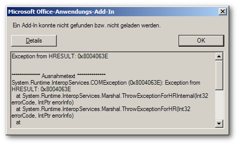 Exception report for VSTO add-in in Excel.