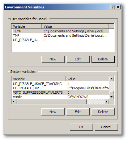 Environment variables in legacy Windows XP.