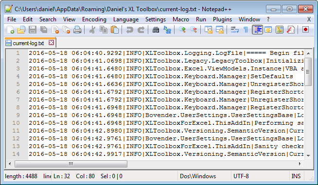 XL Toolbox log file