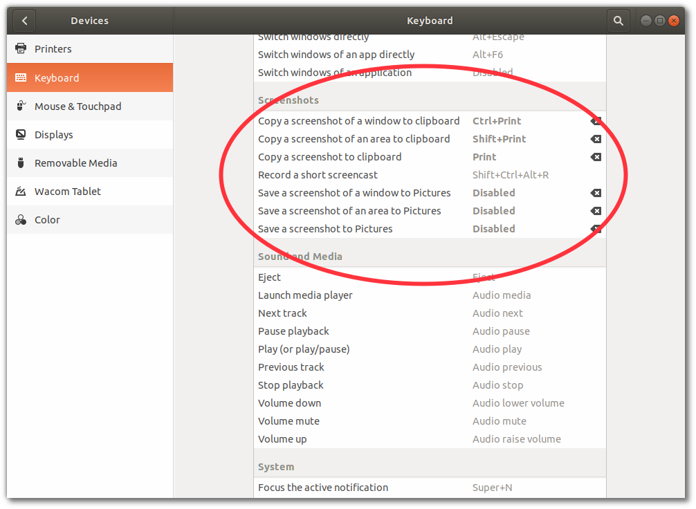 Screenshot shortcuts