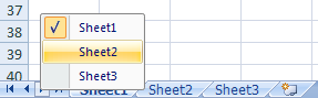 Excel's built-in sheet menu